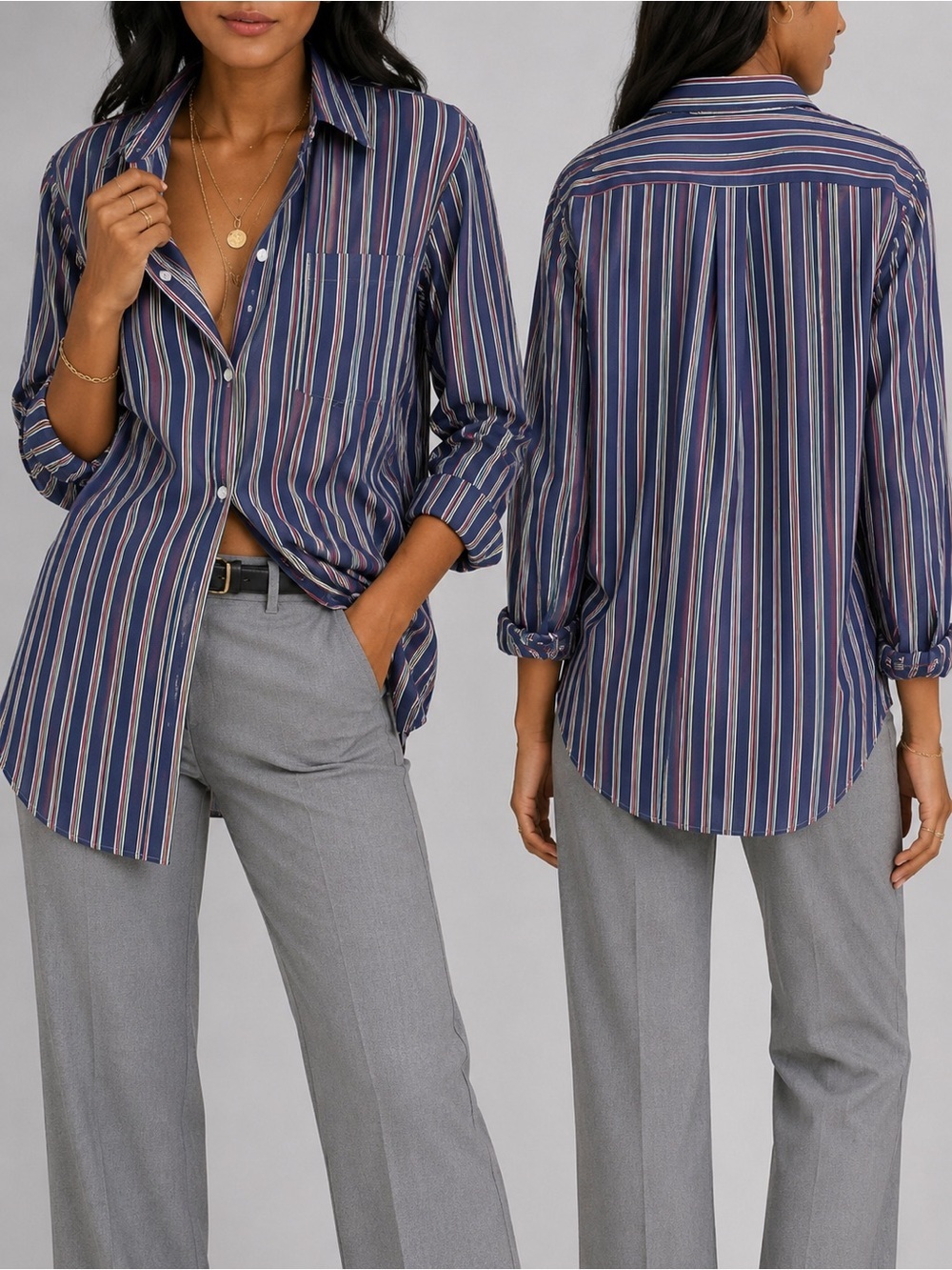 Poplin Mark Fore & Strike Vintage 100% Cotton Button Down Shirt Blue Red Stripe